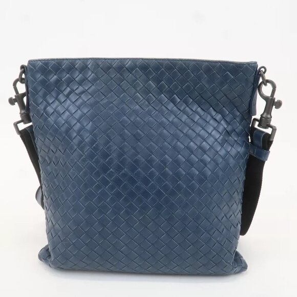 Auth BOTTEGA VENETA Hobo Intrecciato Shoulder Bag Navy Leather - Picture 6 of 16